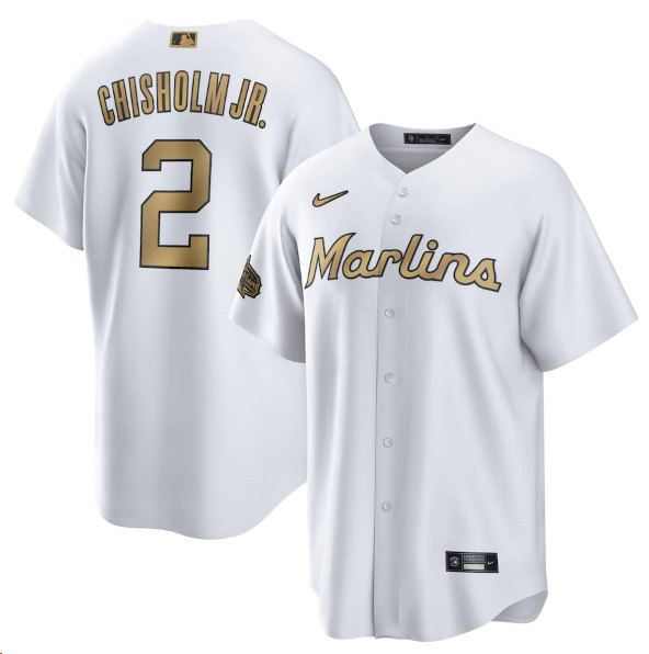 Men's Miami Marlins #2 Jazz Chisholm Jr. White 2022 All-Star Cool Base Stitched Baseball Jersey->miami marlins->MLB Jersey