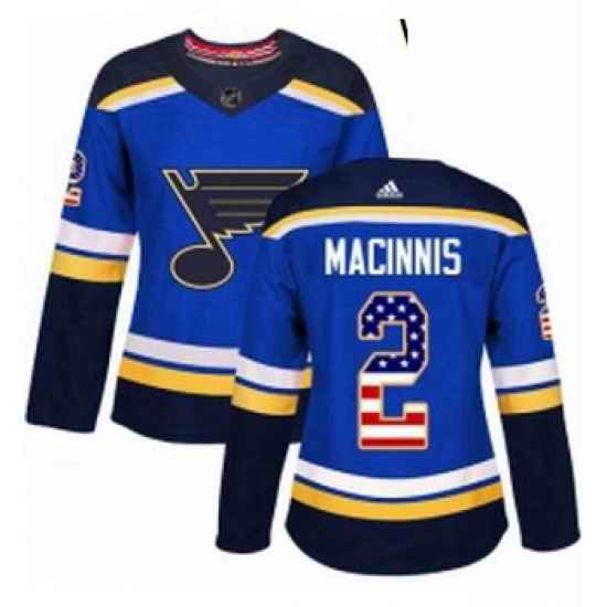 Womens Adidas St Louis Blues #2 Al Macinnis Authentic Blue USA Flag Fashion NHL Jersey->women nhl jersey->Women Jersey