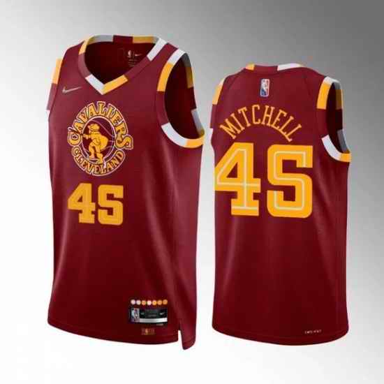 Men Cleveland Cavaliers #45 Donovan Mitchell Wine Red 2021 2022 75th Anniversary City Edition Swingman Stitched Jersey->cleveland cavaliers->NBA Jersey