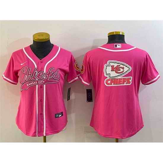 Women Kansas City Chiefs Pink Team Big Logo With Patch Cool Base Stitched Baseball Jersey->women nfl jersey->Women Jersey