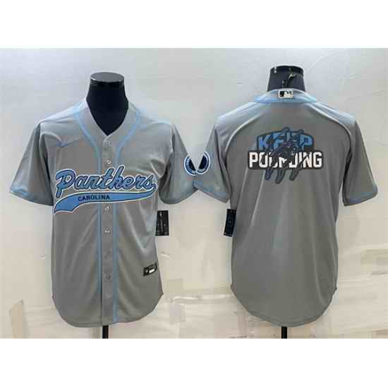 Men Carolina Panthers Grey Team Big Logo With Patch Cool Base Stitched Baseball Jersey->carolina panthers->NFL Jersey