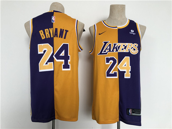 Men's Los Angeles Lakers #24 Kobe Bryant Purple/Gold Split Stitched Basketball Jersey->philadelphia 76ers->NBA Jersey