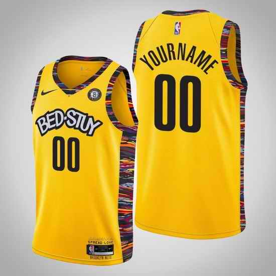 Men Women Youth Toddler Brooklyn Nets Yellow 2019 Custom Nike NBA Stitched Jersey->customized nba jersey->Custom Jersey