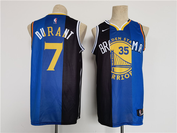 Men's Brooklyn Nets/Thunder/Warriors #7 Kevin Durant White/Blue/Black Splite Throwback basketball Jersey->brooklyn nets->NBA Jersey