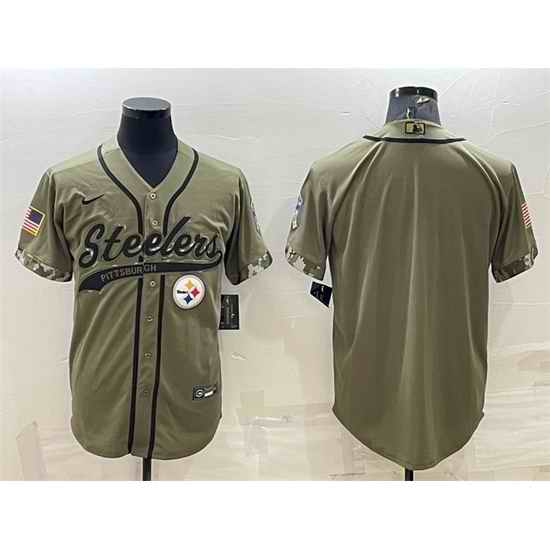 Men Pittsburgh Steelers Blank Olive Salute To Service Cool Base Stitched Baseball Jersey->pittsburgh steelers->NFL Jersey