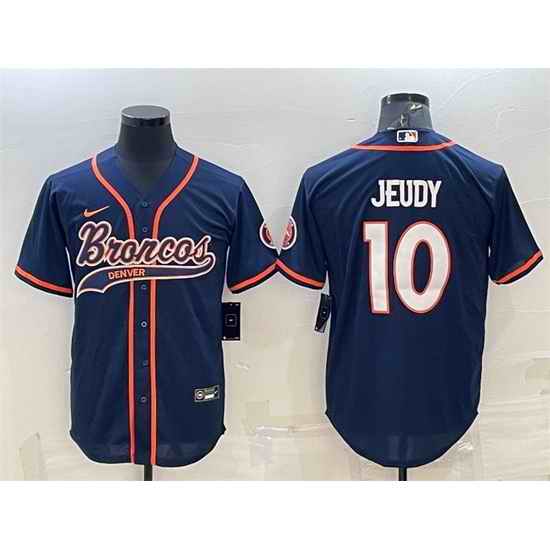 Men Denver Broncos #10 Jerry Jeudy Navy With Patch Cool Base Stitched Baseball Jersey->denver broncos->NFL Jersey