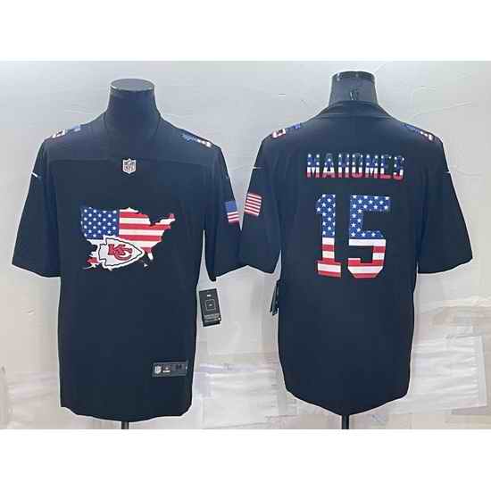 Men Kansas City Chiefs #15 Patrick Mahomes Black USA Flag Limited Stitched Jersey->kansas city chiefs->NFL Jersey