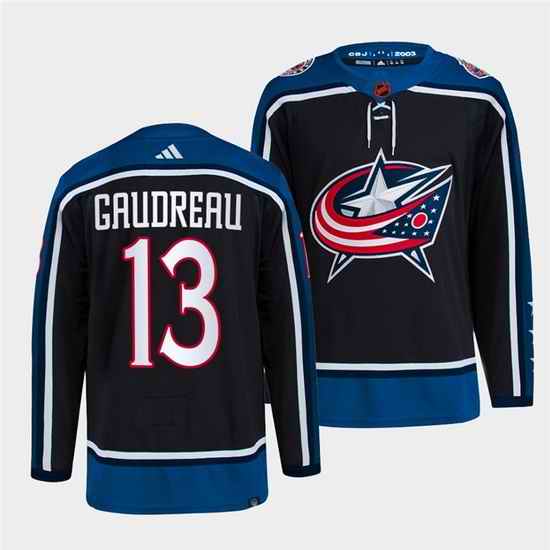 Men Columbus Blue Jackets #13 Johnny Gaudreau Navy 2022 Reverse Retro Stitched Jersey->columbus blue jackets->NHL Jersey