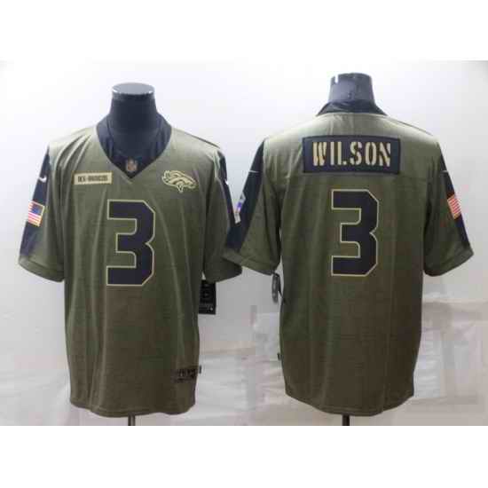 Men's Denver Broncos #3 Russell Wilson Olive 2021 Salute To Service Limited Stitched Jersey->denver broncos->NFL Jersey