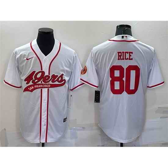 Men San Francisco 49ers #80 Jerry Rice White With Patch Cool Base Stitched Baseb->san francisco 49ers->NFL Jersey