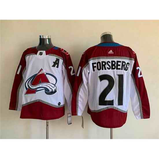 Men Colorado Avalanche #21 Peter Forsberg White Stitched Jersey->colorado avalanche->NHL Jersey