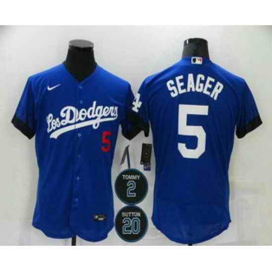Men Los Angeles Dodgers 5 Corey Seager Blue #2 20 Patch City Connect Flex Base Stitched Jersey->los angeles dodgers->MLB Jersey