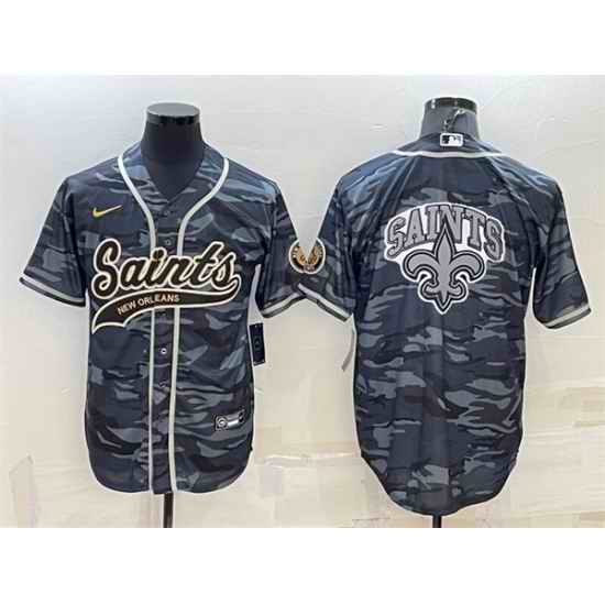 Men New Orleans Saints Blank Grey Navy Team Big Logo With Patch Cool Base Stitched Baseball Jersey->new orleans saints->NFL Jersey