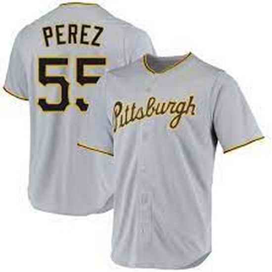 Men's Nike Pittsburgh Pirates #55 Roberto Perez Gray Stitched Baseball Jersey->pittsurgh pirates->MLB Jersey