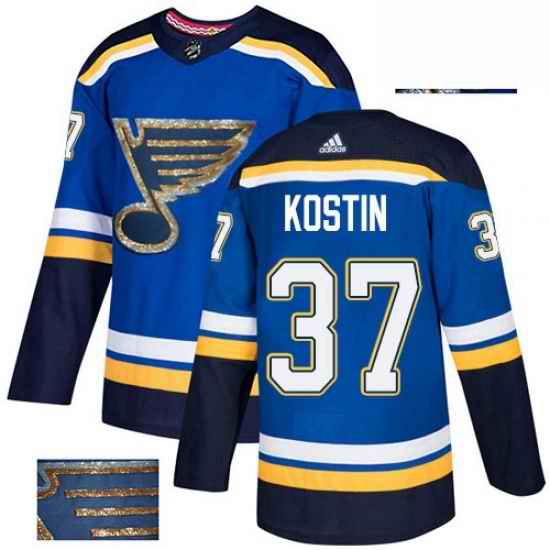 Mens Adidas St Louis Blues #37 Klim Kostin Authentic Royal Blue Fashion Gold NHL Jersey->st.louis blues->NHL Jersey