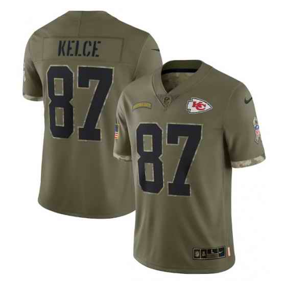 Men Kansas City Chiefs #87 Travis Kelce Olive 2022 Salute To Service Limited Stitched Jersey->las vegas raiders->NFL Jersey