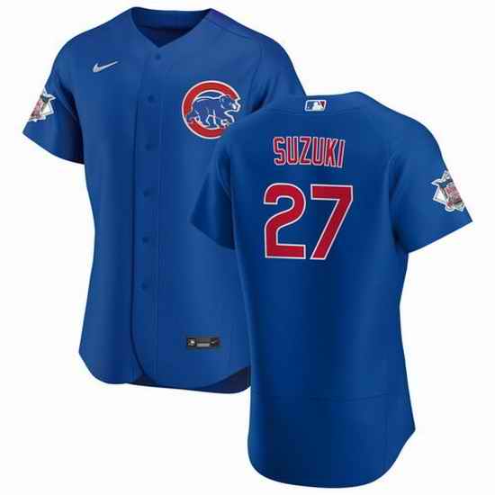 Men Chicago Cubs #27 Seiya Suzuki Blue Flex Base Stitched jersey