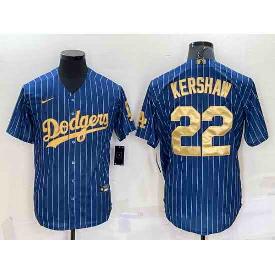 Men Los Angeles Dodgers #22 Clayton Kershaw Navy Gold Cool Base Stitched Baseball Jersey->los angeles dodgers->MLB Jersey