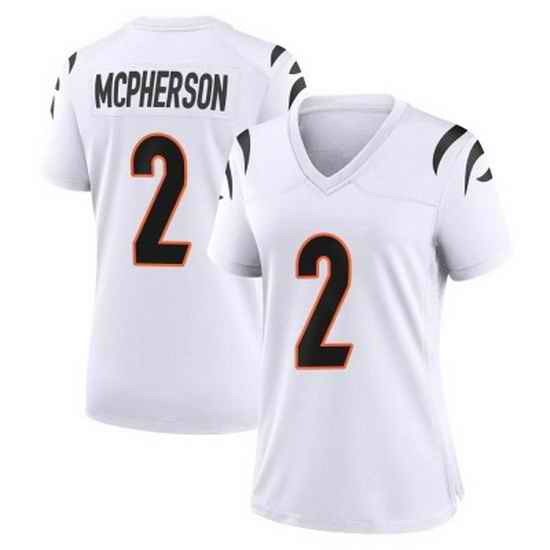 Women Cincinnati Bengals #2 Evan McPherson 2021 White Vapor Limited Stitched NFL Jersey->women nfl jersey->Women Jersey