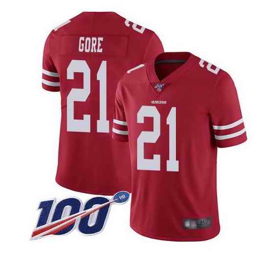 Men San Francisco 49ers #21 Frank Gore Red White 100th Patch Stitched jersey->san francisco 49ers->NFL Jersey
