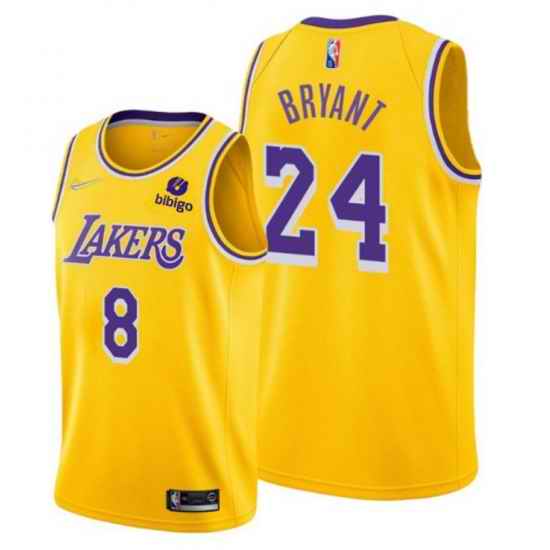 Men Los Angeles Lakers Front #8 Back 24 Kobe Bryant Bibigo Yellow Stitched Basketball Jersey->toronto blue jays->MLB Jersey