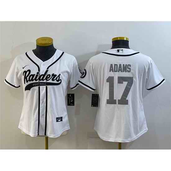 Women Las Vegas Raiders #17 Davante Adams White Silver With Patch Cool Base Stitched Baseball Jersey->women nfl jersey->Women Jersey