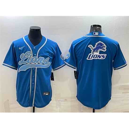 Men Detroit Lions Blue Team Big Logo With Patch Cool Base Stitched Baseball Jersey->detroit lions->NFL Jersey