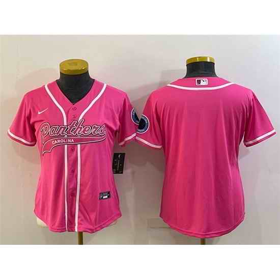 Women Carolina Panthers Blank Pink With Patch Cool Base Stitched Baseball Jersey->women nfl jersey->Women Jersey
