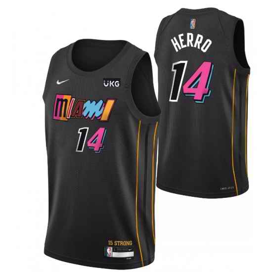 Men's Miami Heat #14 Tyler Herro 2021 2022 Black City Edition 75th Anniversary Stitched Jersey->new york knicks->NBA Jersey