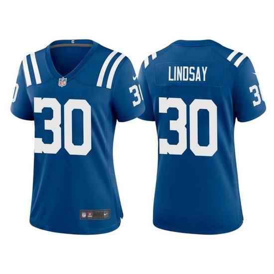 Women Indianapolis Colts #30 Phillip Lindsay Blue Stitched Jersey 28Run Small 2->women nfl jersey->Women Jersey
