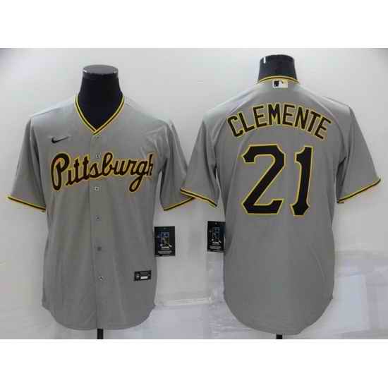 Men Pittsburgh Pirates #21 Roberto Clemente Grey Cool Base Stitched jersey->boston red sox->MLB Jersey
