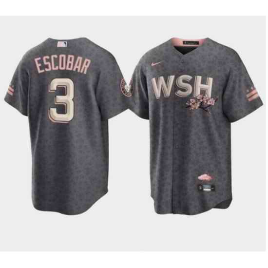 Men Washington Nationals #3 Alcides Escobar 2022 Grey City Connect Cherry Blossom Cool Base Stitched jersey->washington nationals->MLB Jersey