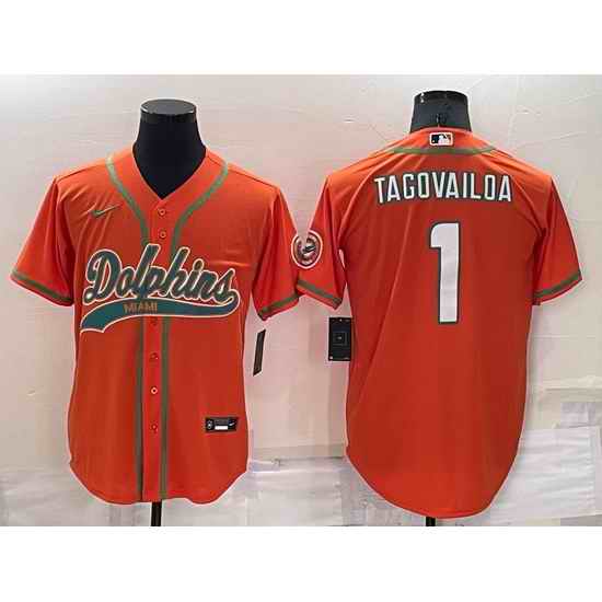 Men Miami Dolphins #1 Tua Tagovailoa Orange Cool Base Stitched Baseball Jersey->miami dolphins->NFL Jersey