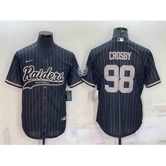Men Las Vegas Raiders #98 Maxx Crosby Black With Patch Cool Base Stitched Baseball Jersey->las vegas raiders->NFL Jersey