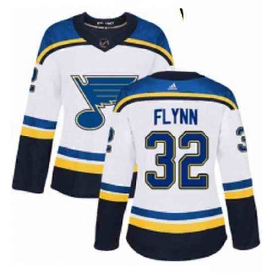 Womens Adidas St Louis Blues #32 Brian Flynn Authentic White Away NHL Jersey->women nhl jersey->Women Jersey