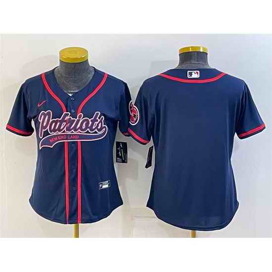 Women New England Patriots Blank Navy With Patch Cool Base Stitched Baseball Jersey->women nfl jersey->Women Jersey