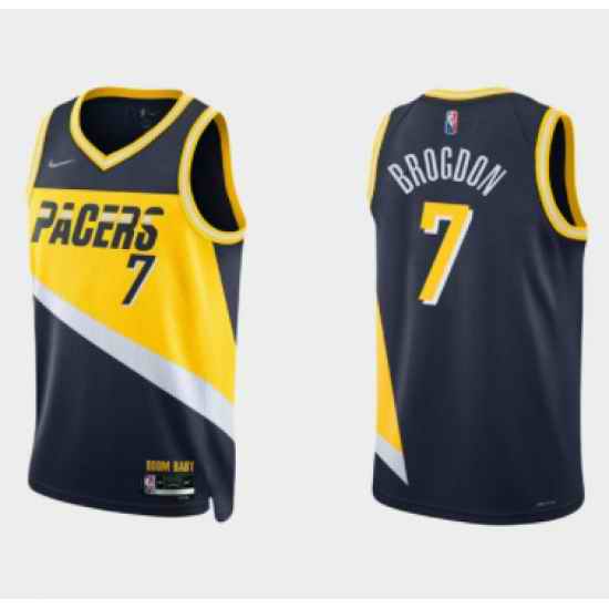 Men Indiana Pacers #7 Malcolm Brogdon 2021 22 Navy City Edition 75th Anniversary Stitched Basketball Jersey->indiana pacers->NBA Jersey