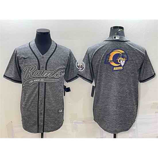 Men Los Angeles Rams Grey Team Big Logo With Patch Cool Base Stitched Baseball Jersey->los angeles rams->NFL Jersey