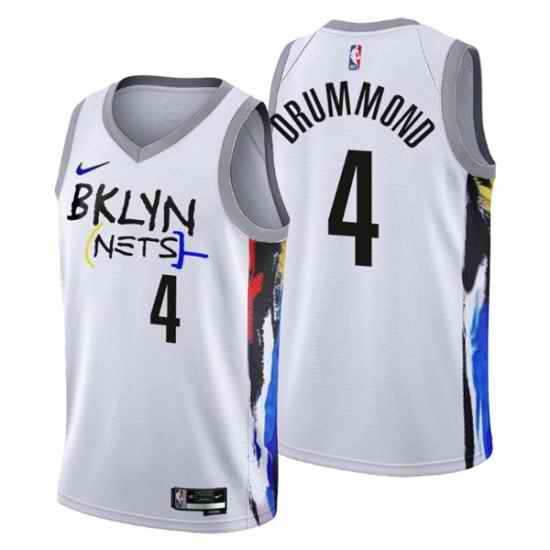 Men's Brooklyn Nets #4 Andre Drummond 2022-23 White City Edition Stitched Basketball Jersey->brooklyn nets->NBA Jersey