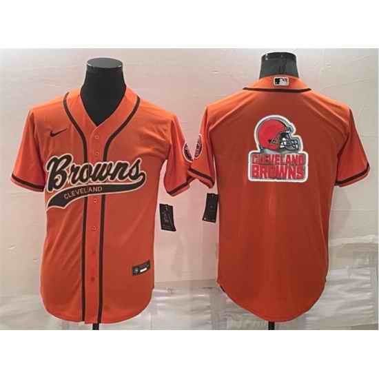 Men Cleveland Browns Orange Team Big Logo With Patch Cool Base Stitched Baseball Jersey->cleveland browns->NFL Jersey