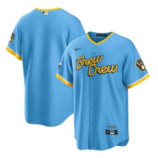 Men Milwaukee Brewers Blank Powder Blue 2022 City Connect Cool Base Stitched Jersey->milwaukee brewers->MLB Jersey