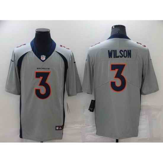 Men Denver Broncos #3 Russell Wilson Grey Stitched jersey->denver broncos->NFL Jersey