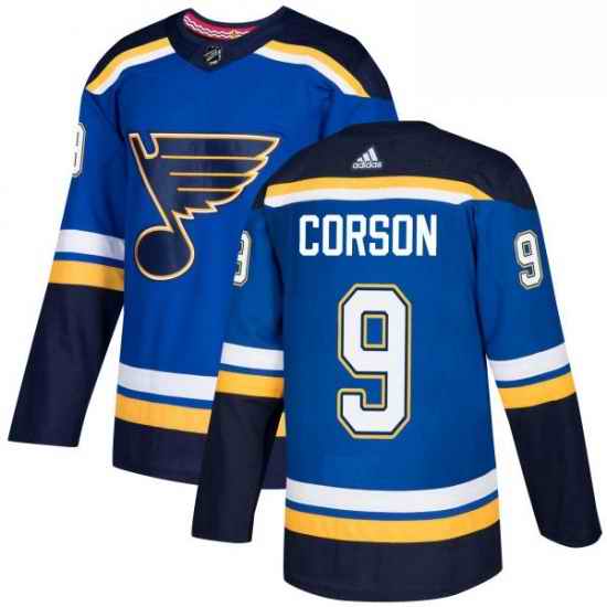 Mens Adidas St Louis Blues #9 Shayne Corson Authentic Royal Blue Home NHL Jersey->st.louis blues->NHL Jersey