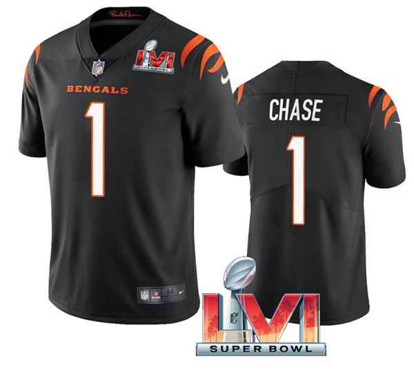 Nike Bengals #1 Ja'Marr Chase Black 2022 Super Bowl LVI Vapor Limited Jersey->cincinnati bengals->NFL Jersey