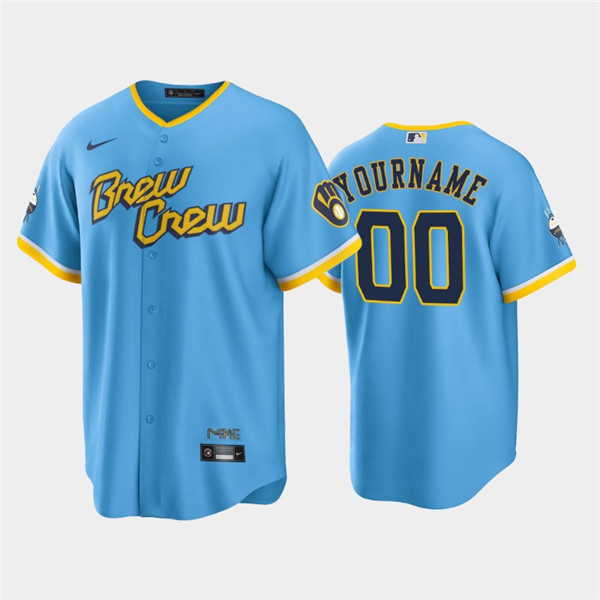 Men's Milwaukee Brewers ACTIVE PLAYER Custom 2022 Powder Blue City Connect Cool Base Stitched Jersey->milwaukee brewers->MLB Jersey