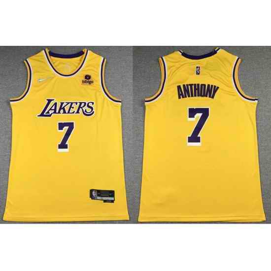 Men's Los Angeles Lakers #7 Carmelo Anthony 2021 #22 City Edition Yellow Stitched Jersey->new york knicks->NBA Jersey