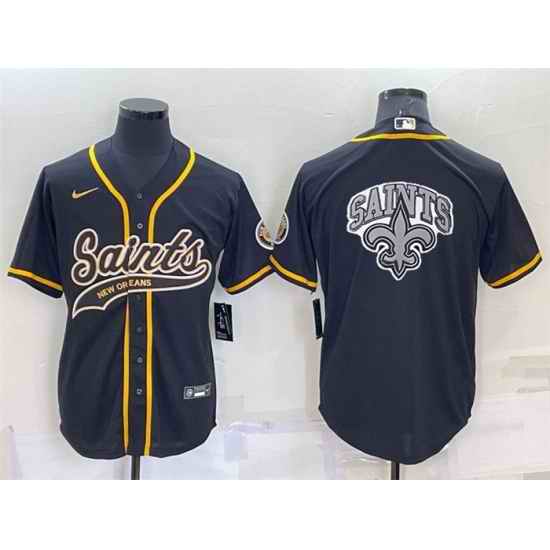 Men New Orleans Saints Black Team Big Logo With Patch Cool Base Stitched Baseball Jersey->new orleans saints->NFL Jersey