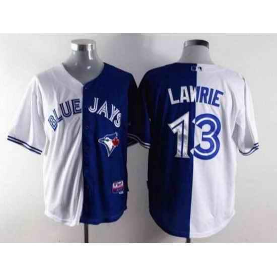 Men Toronto Blue Jays Split Jerseys #13 Brett Lawrie White Blue Jersey->toronto blue jays->MLB Jersey