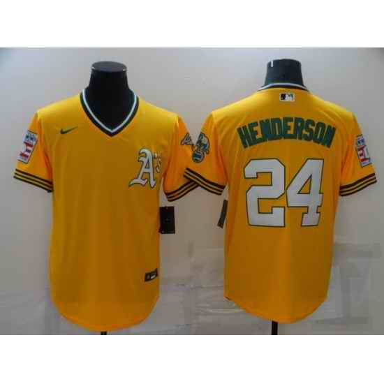 Men's Oakland Athletics #24 Rickey Henderson Gold Throwback Jersey->oakland athletics->MLB Jersey