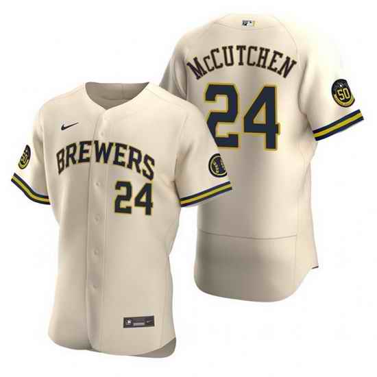 Men Milwaukee Brewers #24 Andrew McCutchen Cream Flex Base Stitched MLB jersey->miami marlins->MLB Jersey